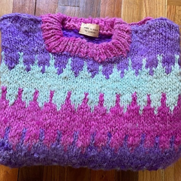 Handmade in Chile slouchy oversized chunky hippie sweater wool jumper - Picture 6 of 16